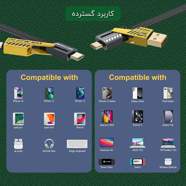 کابل تبدیل USB/USB-C به لایتنینگ/USB-C زاوا ZAWA مدل Jet-337 طول 1 متر