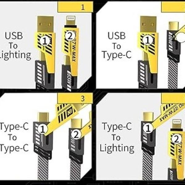 کابل تبدیل USB / USB-C به لایتنینگ / USB-C زاوا ZAWA مدل 4IN1 FAST طول 1 متر