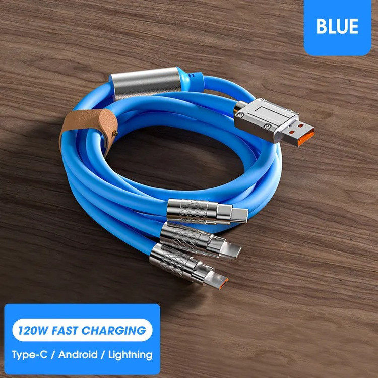 کابل تبدیل USB به micro USB / لایتنینگ / USB-C زاوا ZAWA مدل 3in1 ZINC ALLOY 120W طول 1.2 متر