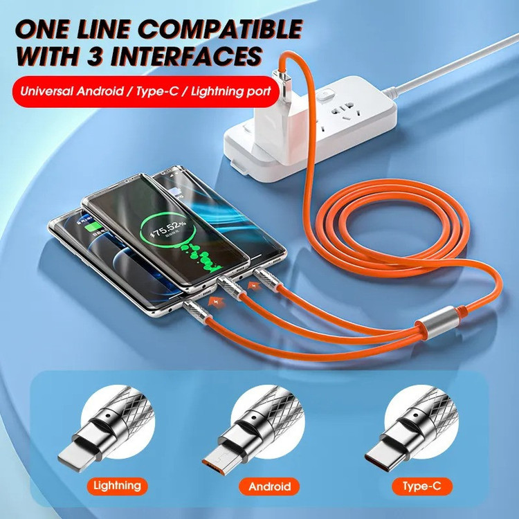 کابل تبدیل USB به micro USB / لایتنینگ / USB-C زاوا ZAWA مدل 3in1 ZINC ALLOY 120W طول 1.2 متر