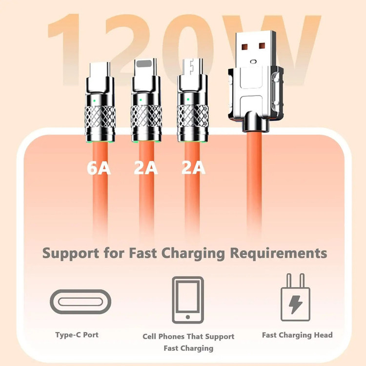کابل تبدیل USB به micro USB / لایتنینگ / USB-C زاوا ZAWA مدل 3in1 ZINC ALLOY 120W طول 1.2 متر