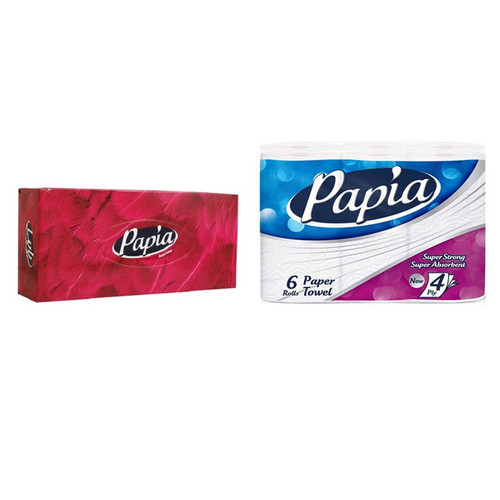 دستمال حوله ای و دستمال جعبه ای 200 برگ پاپیا کد 12 مجموعه 2 عددی