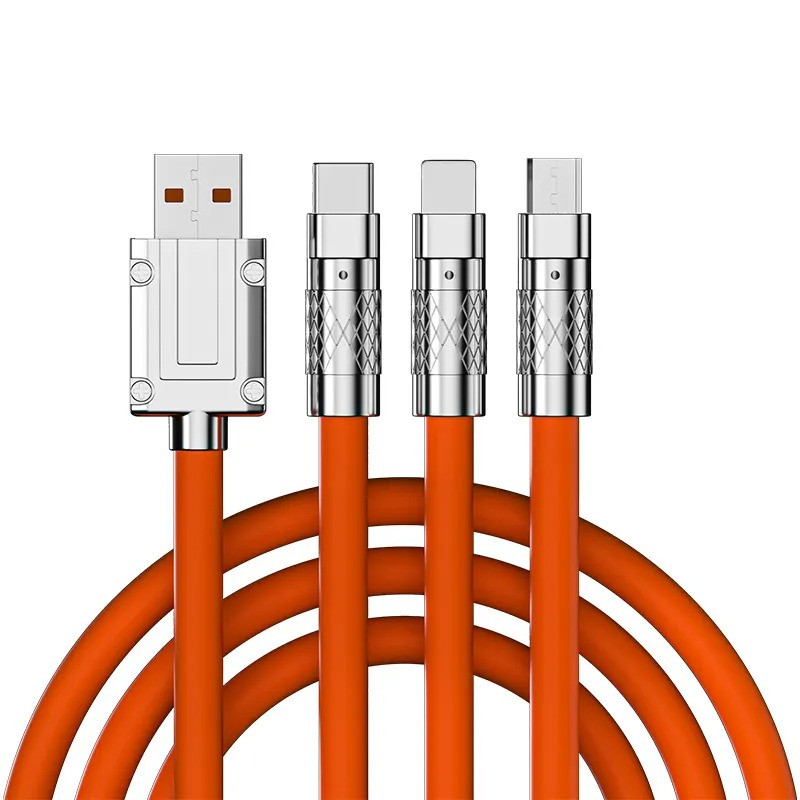 کابل تبدیل USB به micro USB / لایتنینگ / USB-C زاوا ZAWA مدل 3in1 ZINC ALLOY 120W طول 1.2 متر